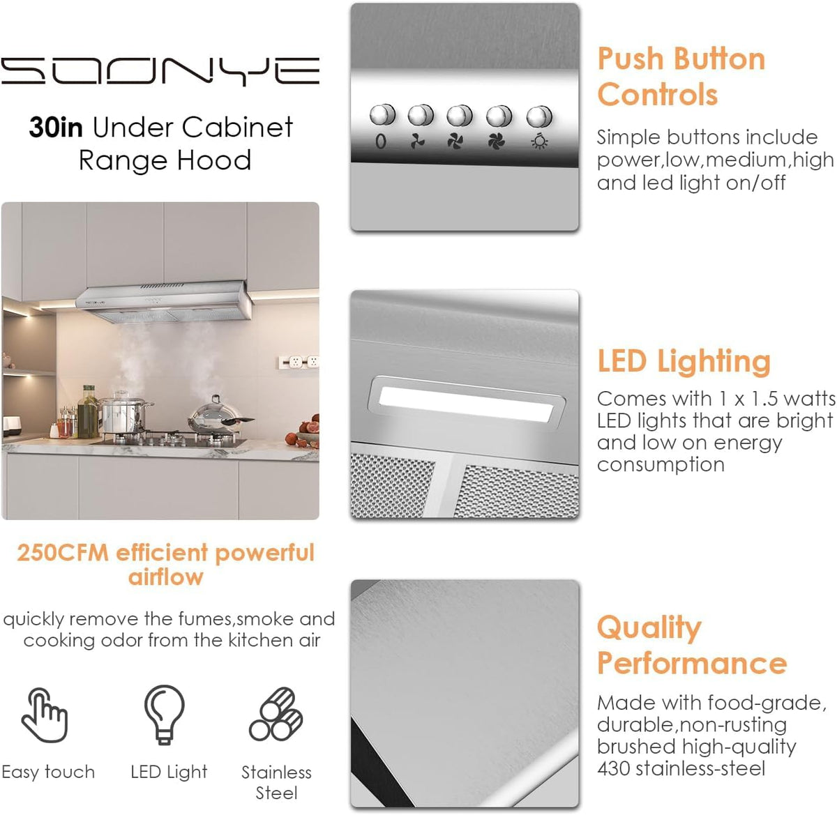 30 inch Stainless Steel Under Cabinet Range Hood H7062