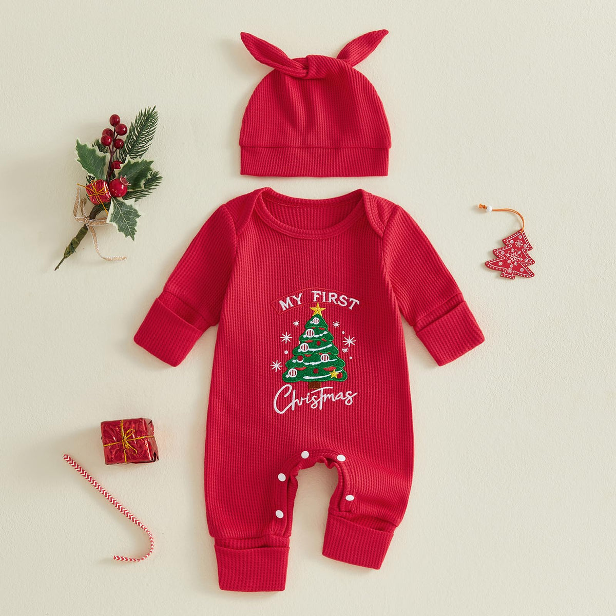 Christmas Baby Romper Jumpsuit Hat Set I726