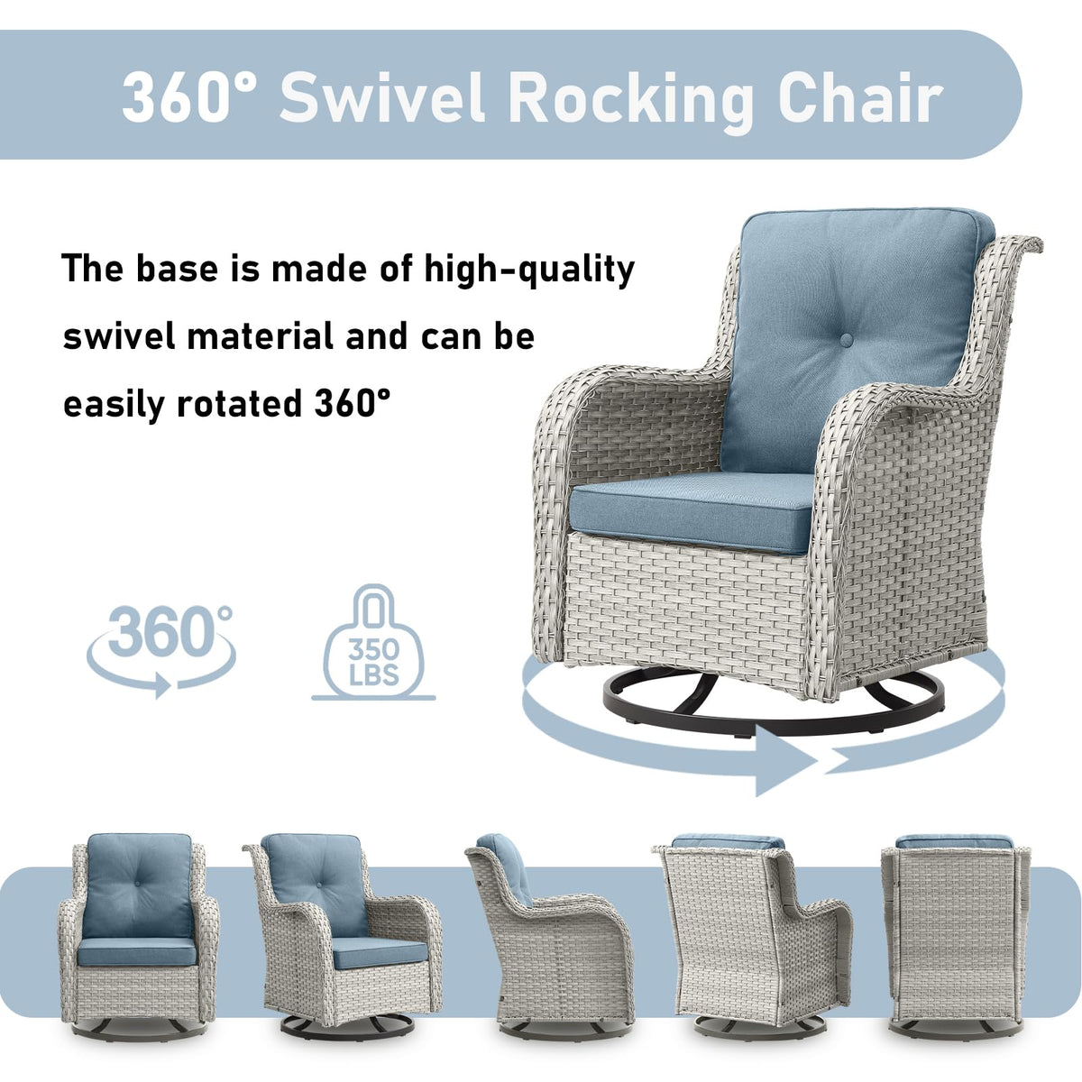 5 Piece Outdoor Swivel Rocker Chairs with Ottomans L96057