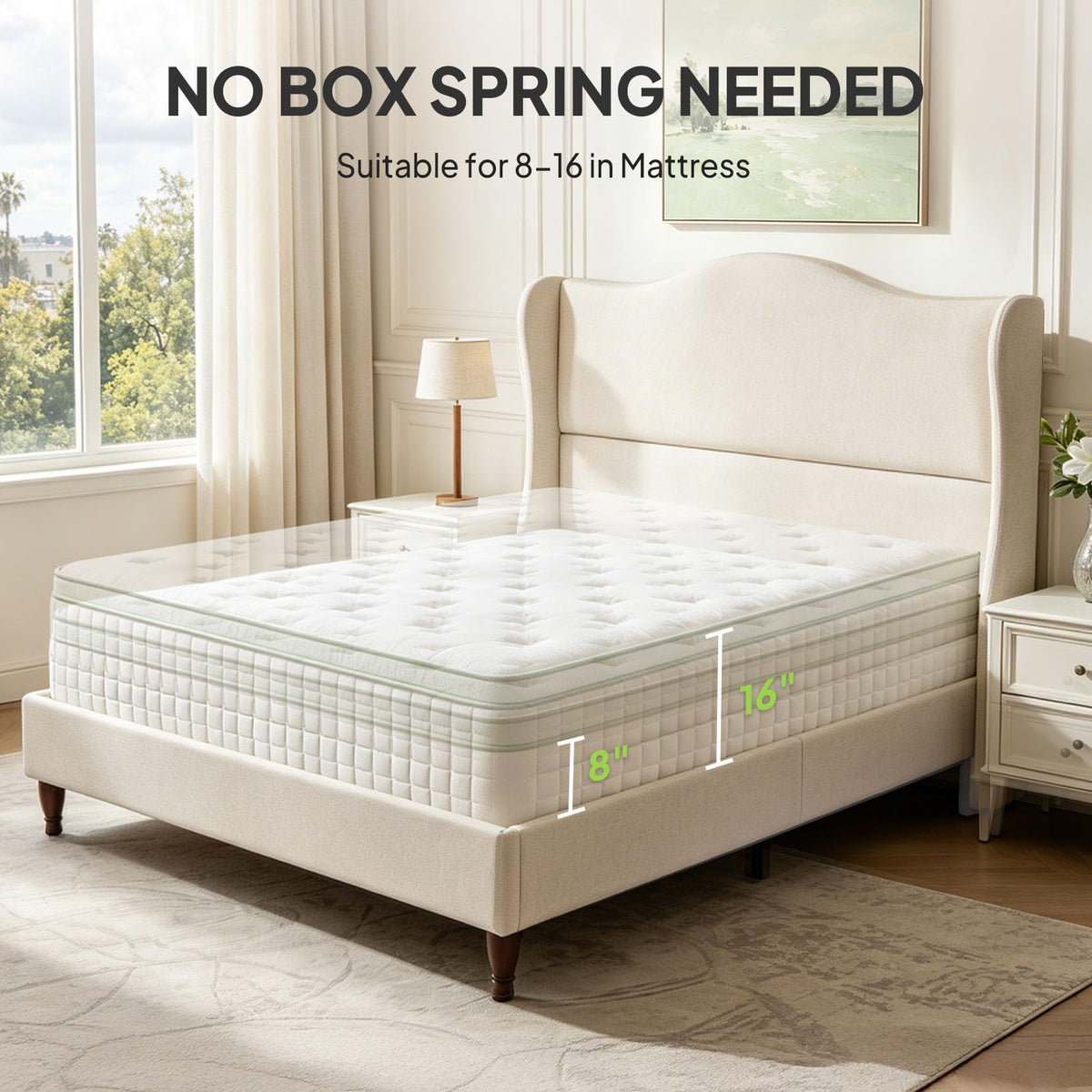 Queen Size Fabric Upholstered Platform Bed with Wooden Slats R1845