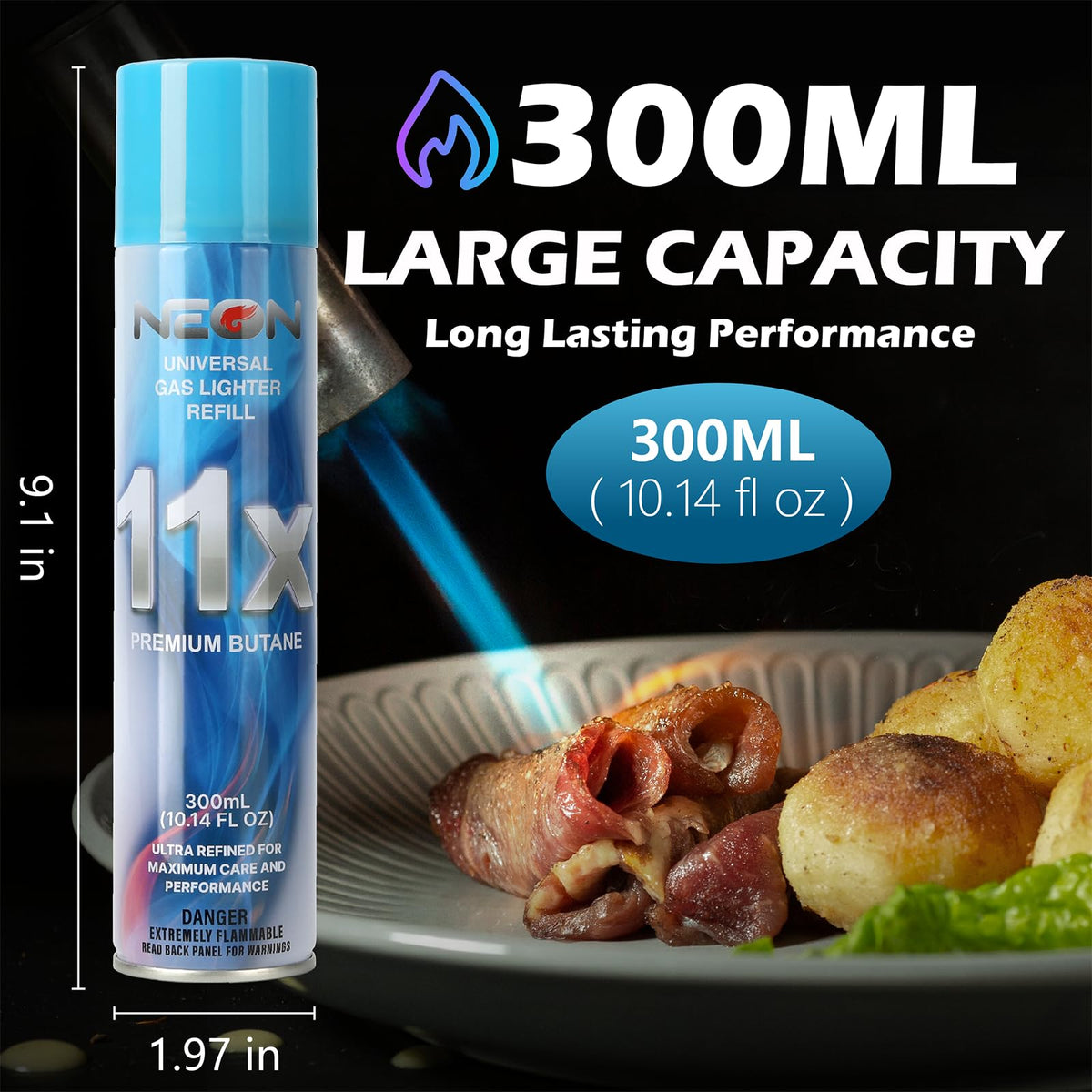 11X Ultra-Refined Butane Fuel 300ml with Metal Nozzle & 5 Adapters, 12 Cans G94762