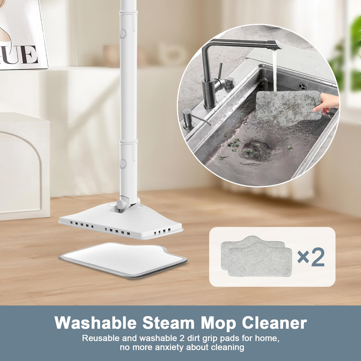 1200W Rotatable Steam Mop with 2 Modes, 400ML Tank, 23FT Cord F814