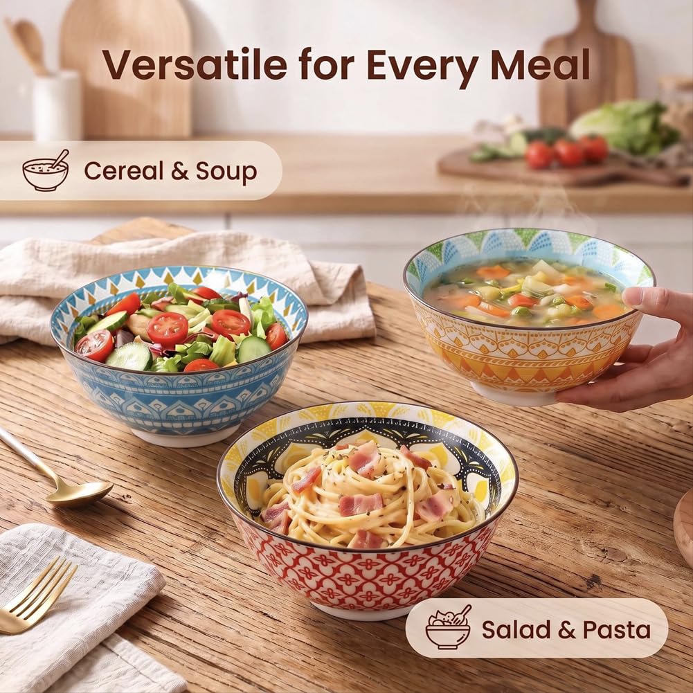 Bohemian Ceramic Cereal/Soup Bowls Set of 4 V2323