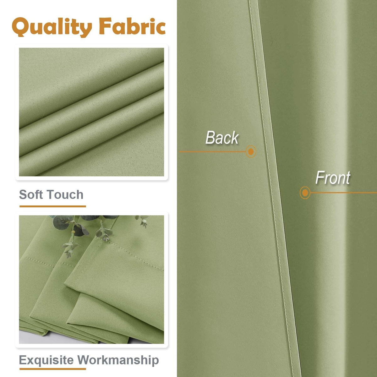 Sage Green 72 Inch Blackout Curtains 2 Panels Set N199801