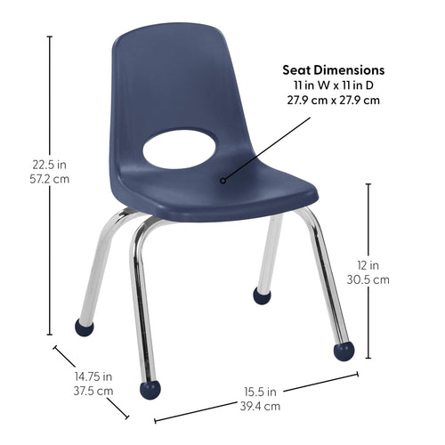 12" School Stack Chair with Ball Glides, Navy, 6-Pack A68375