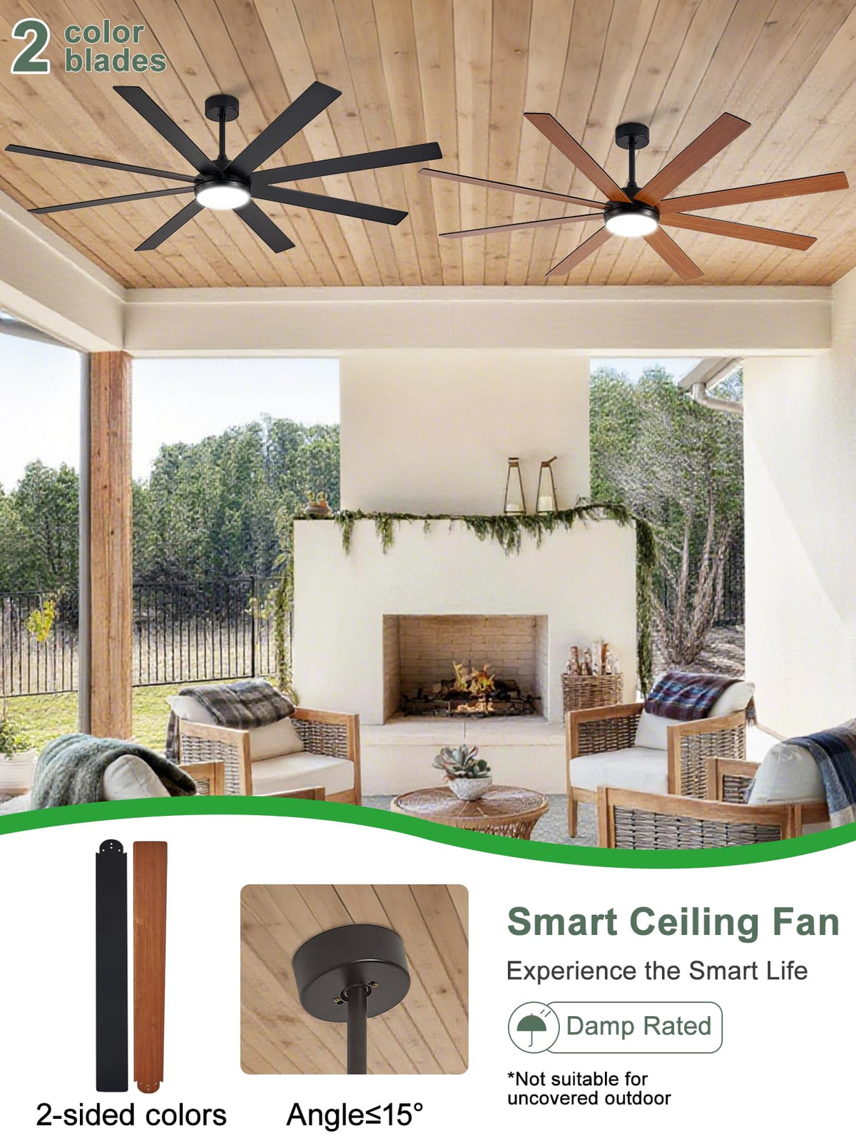 Black 72in Ceiling Fan with Lights W427