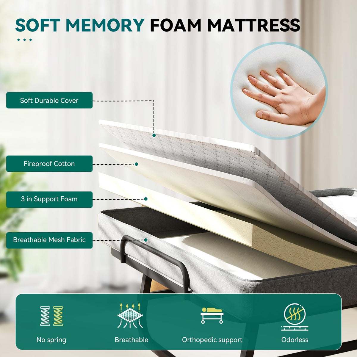 Folding Bed with Mattress and Metal Frame Z551076