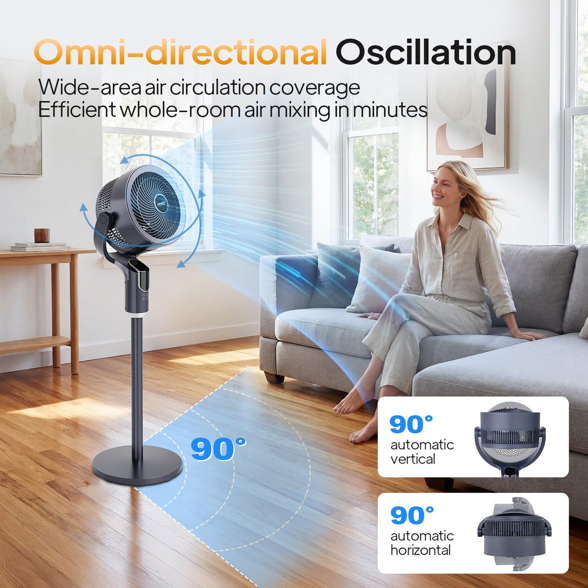 43 Inch Oscillating Pedestal Fan with Remote, Dark Grey U15644