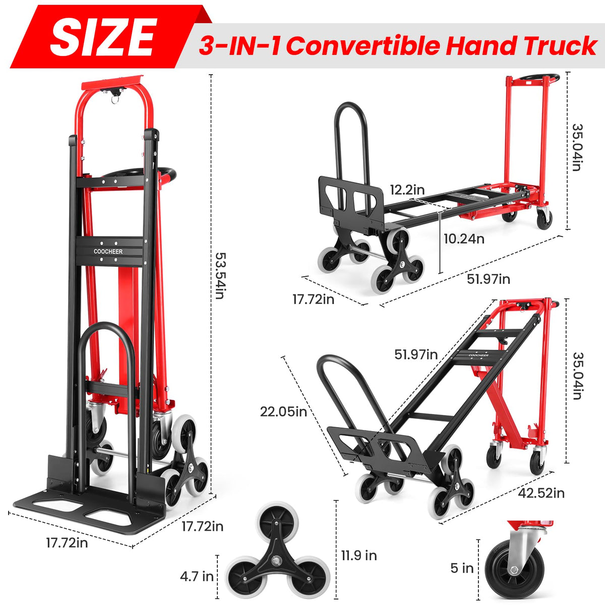 Heavy Duty 1000LBS 3 in 1 Convertible Folding Hand Truck Dolly Cart with Solid Wheels U32740