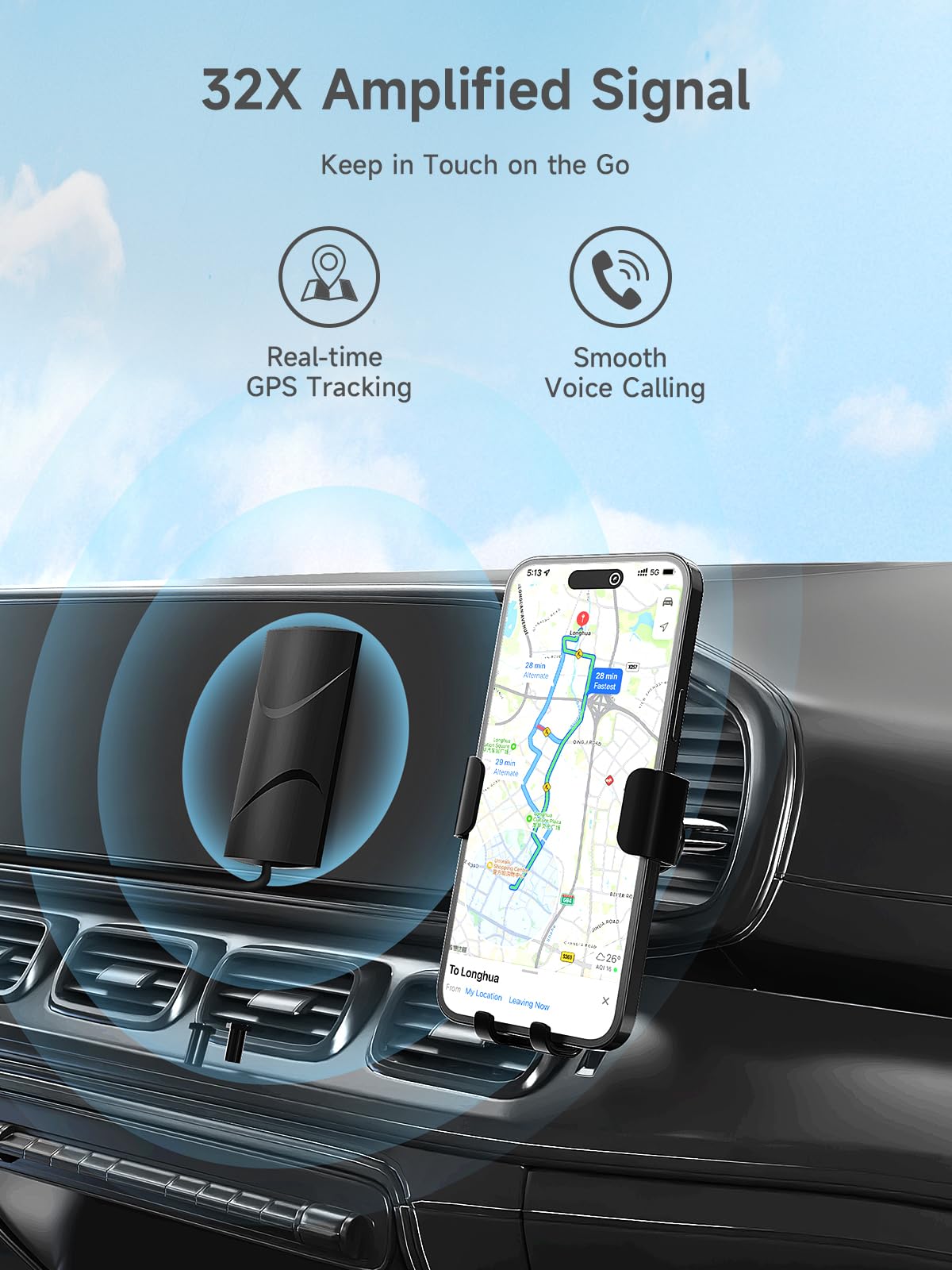 Vehicle Cell Phone Signal Booster with Omni-Directional Roof Antenna Grey A933098