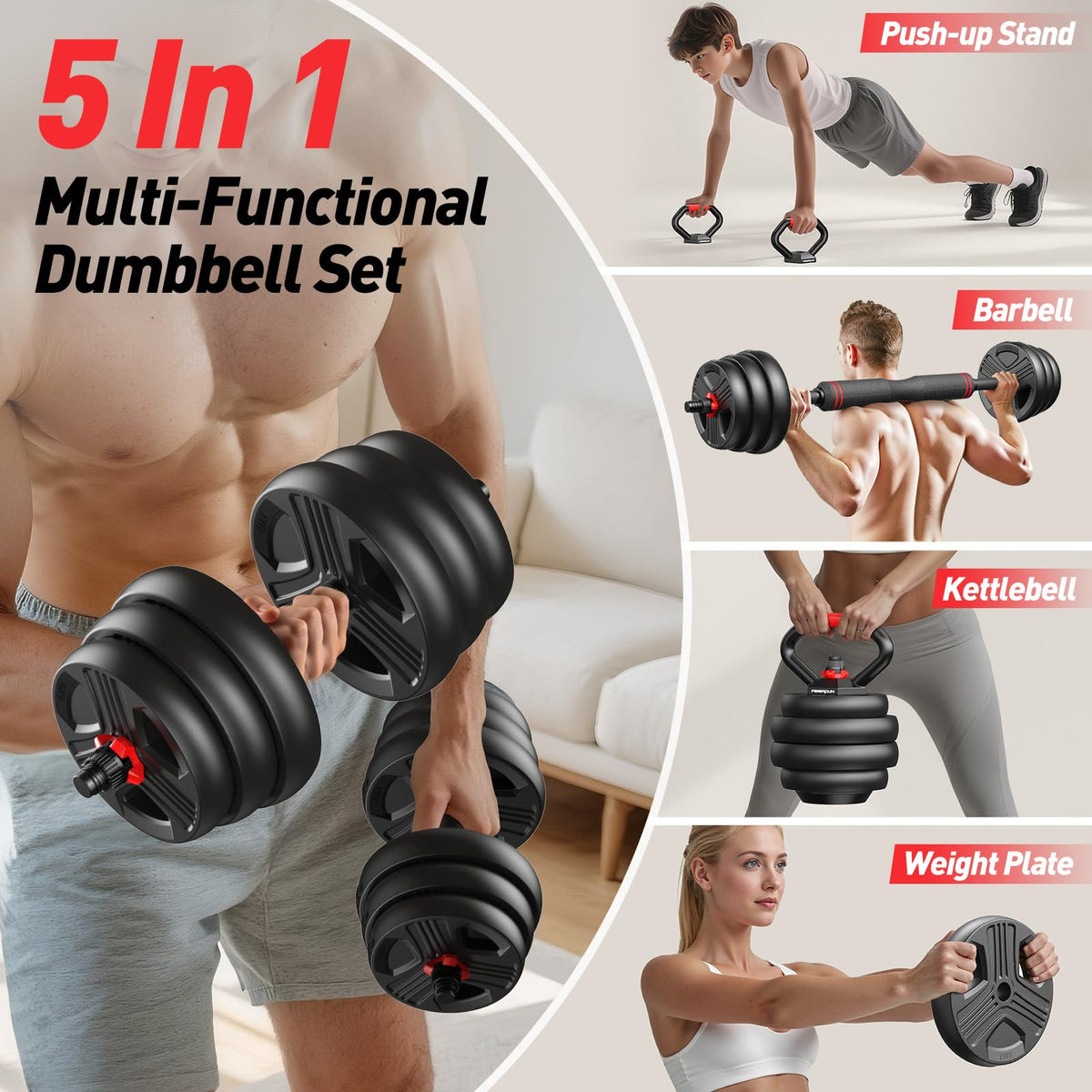 Adjustable 5 in 1 Dumbbell Set 20-90 lbs E9503