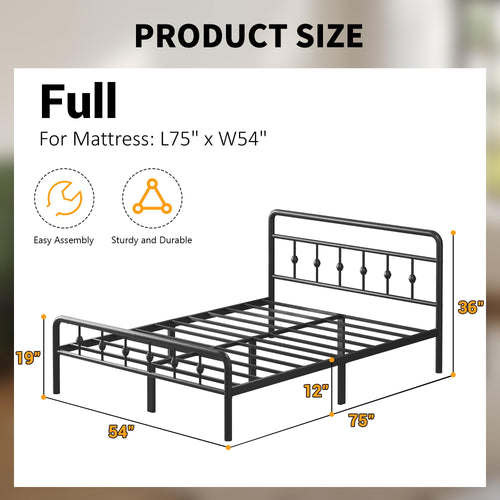 12 Inch Full Bed Frame with Headboard and Footboard W896