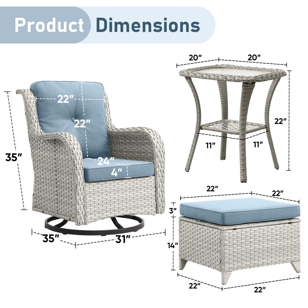 5 Piece Outdoor Swivel Rocker Chairs with Ottomans L96057