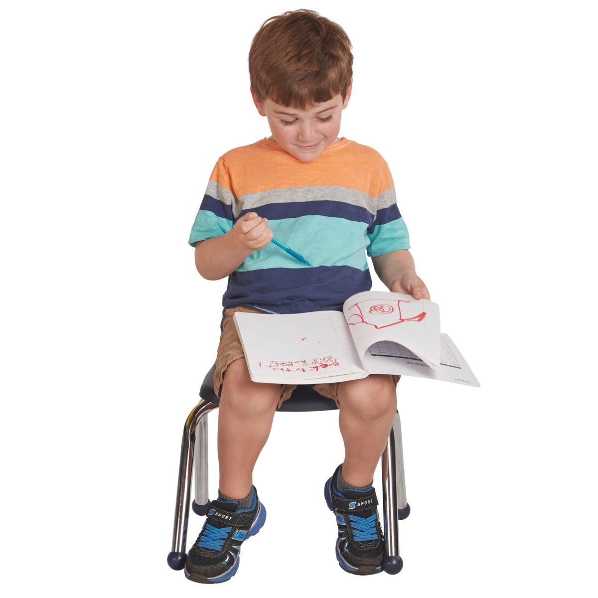 12" School Stack Chair with Ball Glides, Navy, 6-Pack A68375