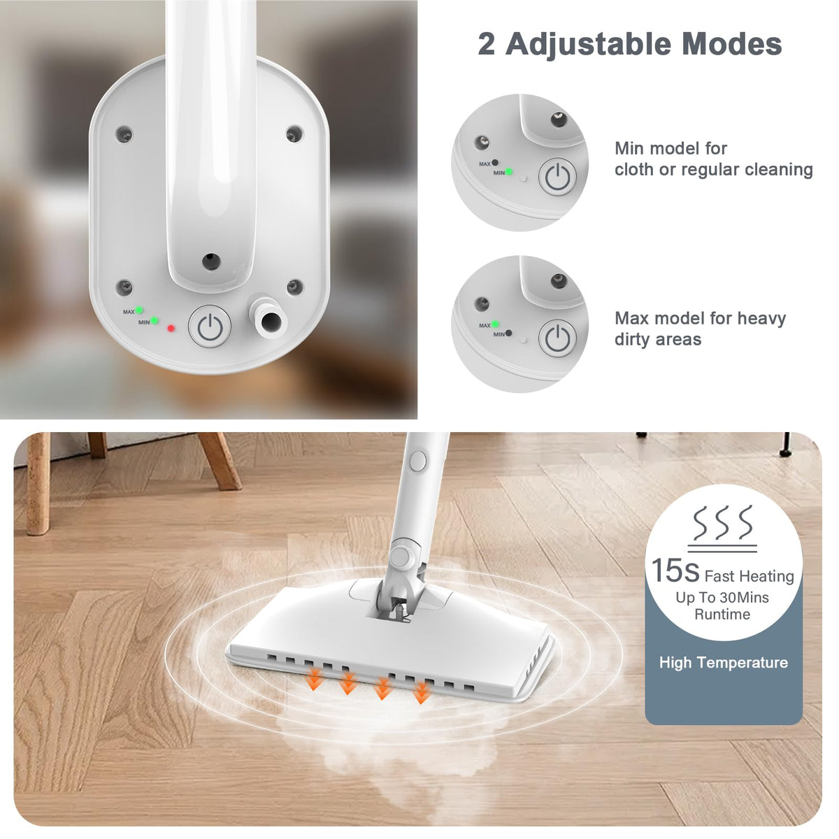 1200W Rotatable Steam Mop with 2 Modes, 400ML Tank, 23FT Cord F814