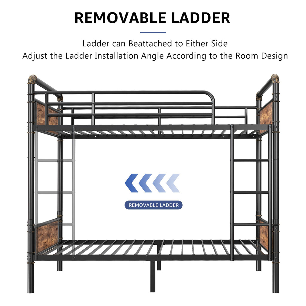 Twin Over Twin Metal Bunk Bed with Ladder and Guardrail I601710