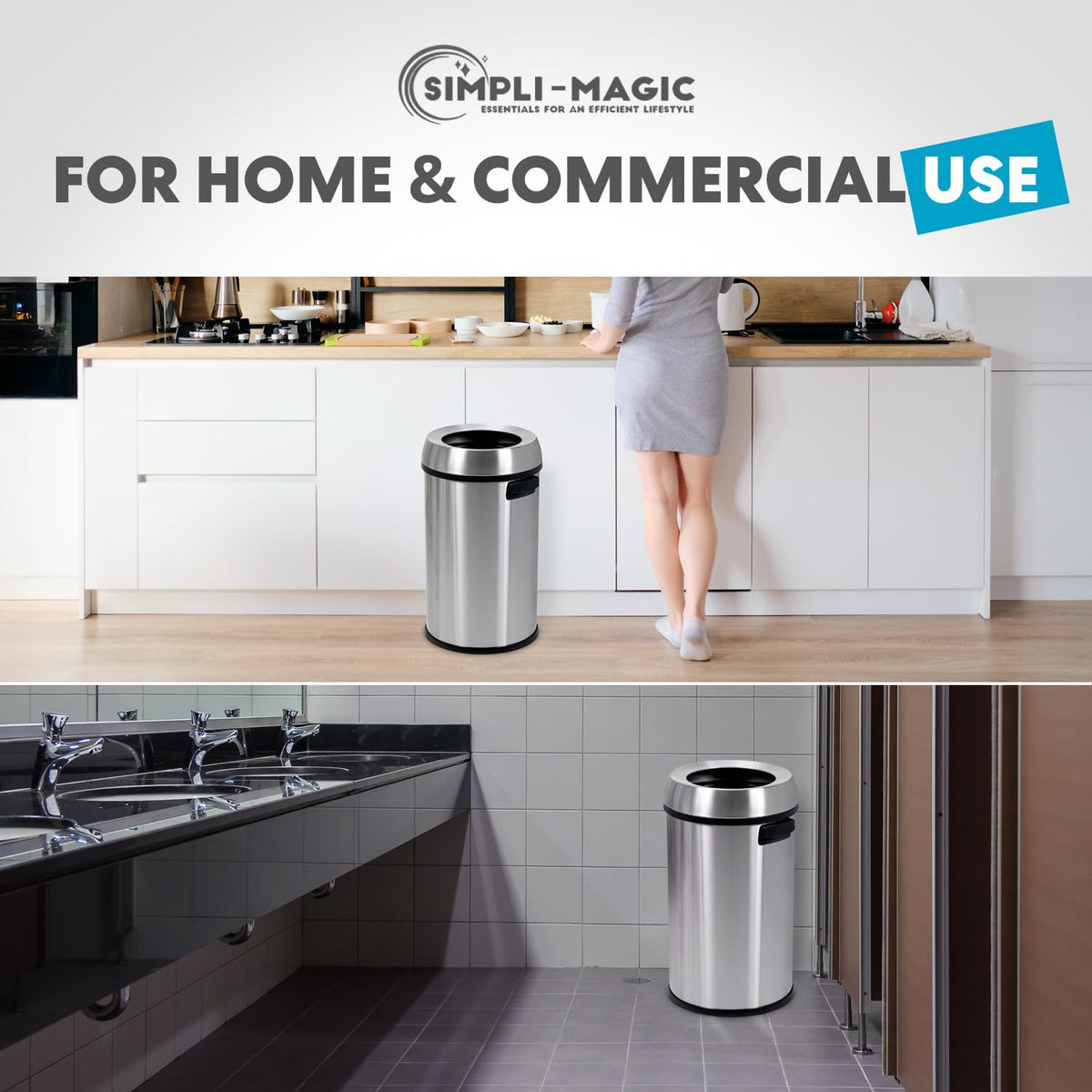 65 Liter Open Top Stainless Steel Trash Can Y1633