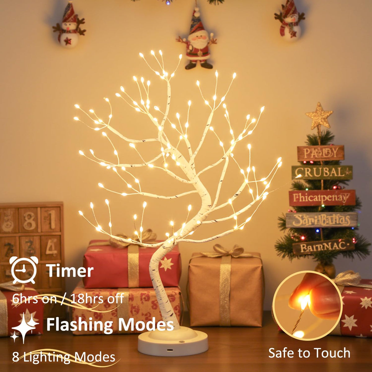 Warm White 108 LED Artificial Birch Tree Lights E683557
