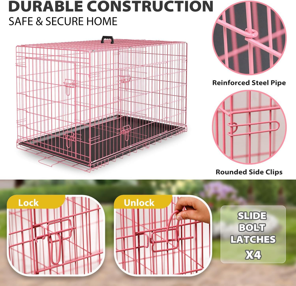 48" Large Double Door Folding Metal Wire Dog Crate with Divider Panel I511