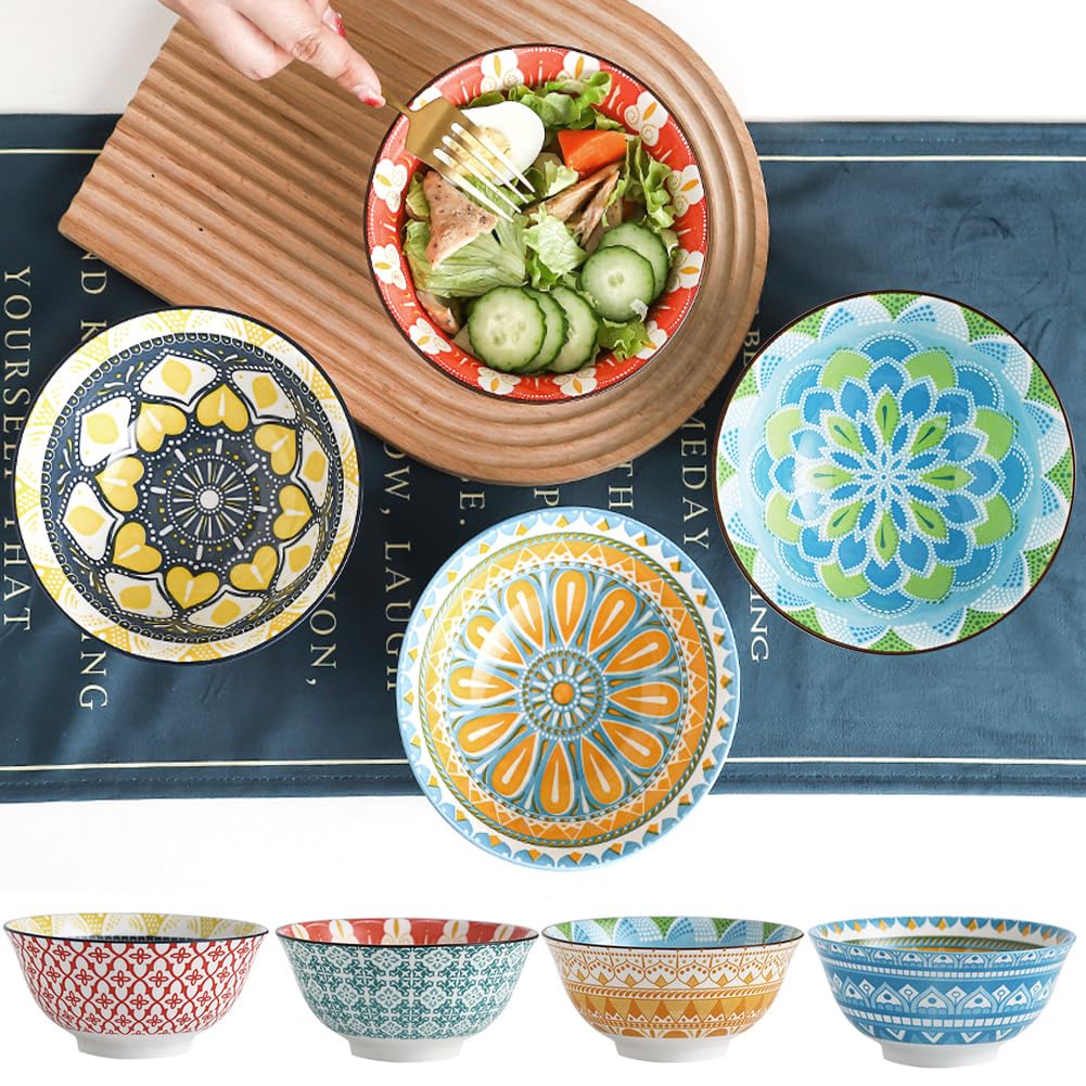 Bohemian Ceramic Cereal/Soup Bowls Set of 4 V2323