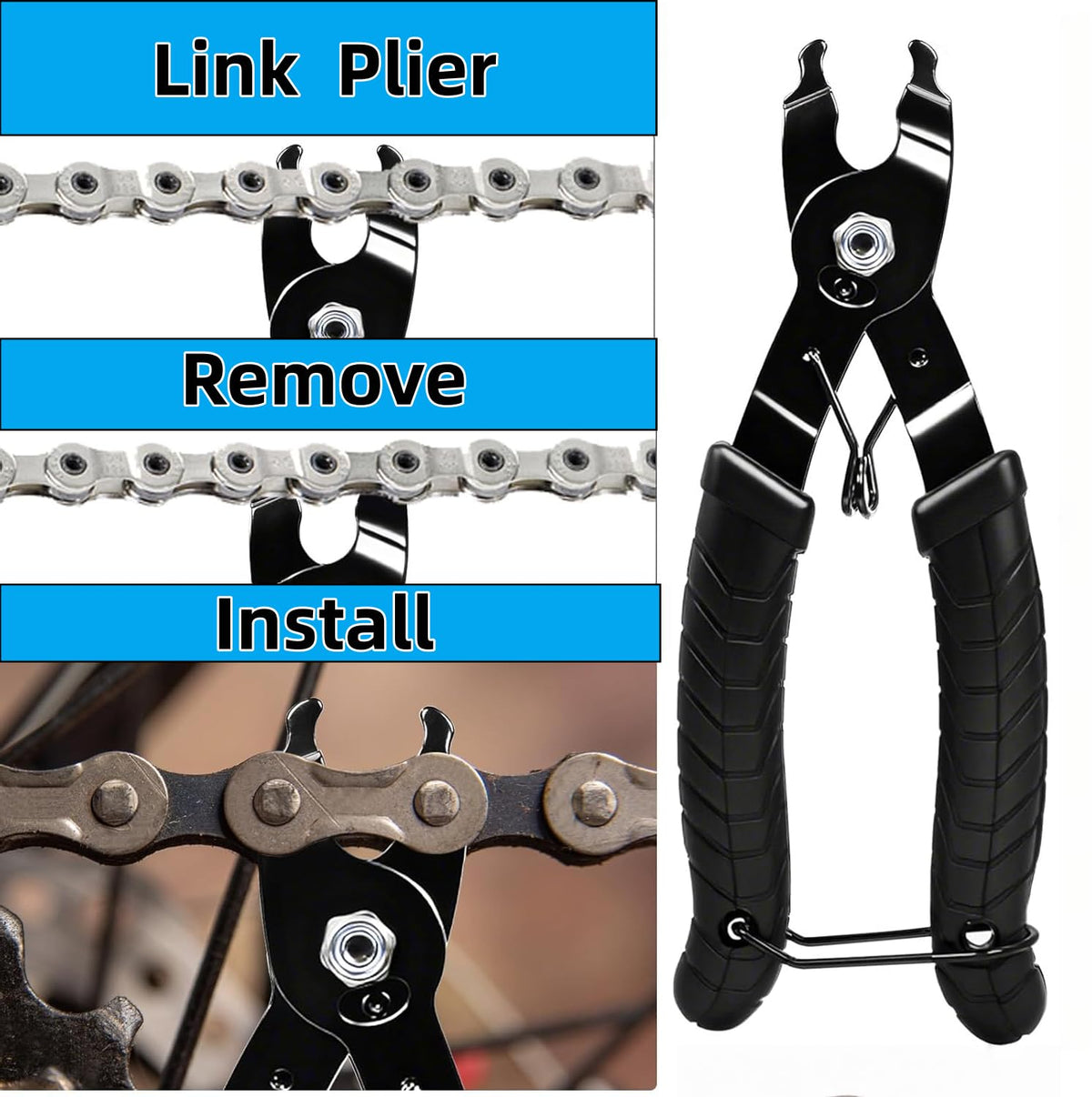 Bike Chain Repair Tool Kit with Chain Breaker, Master Link Pliers & Wear Checker T639706