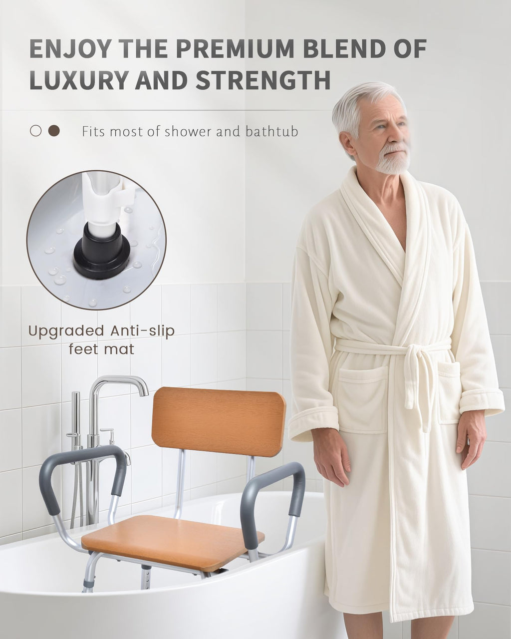 Height Adjustable Shower Chair with Arms and Back N979