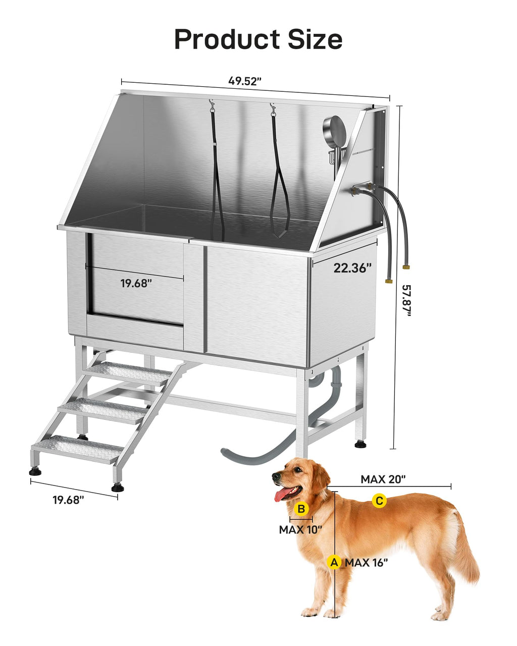 50" Stainless Steel Dog Grooming Bathtub with Faucet A785321
