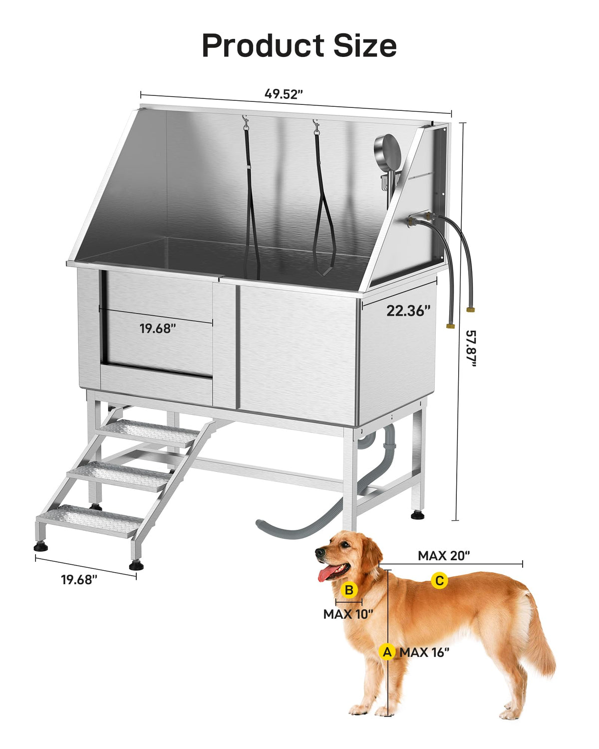 50" Stainless Steel Dog Grooming Bathtub with Faucet A785321