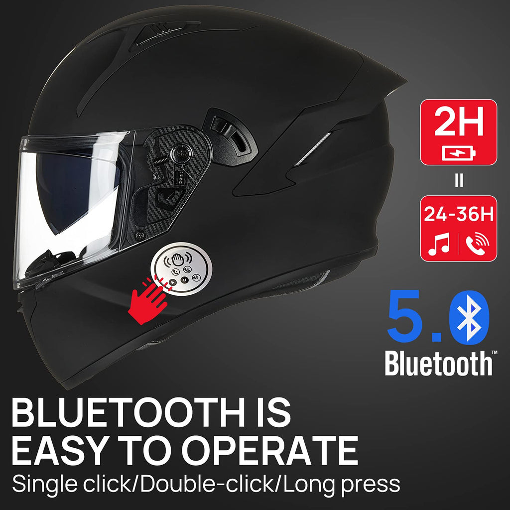 Motorcycle Helmets with Built in Bluetooth Dual Visor Matte Black S A484