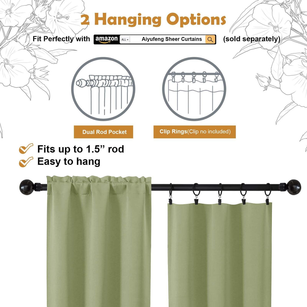 Sage Green 72 Inch Blackout Curtains 2 Panels Set N199801