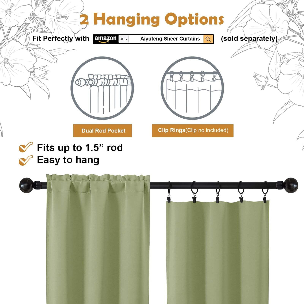 Sage Green 72 Inch Blackout Curtains 2 Panels Set N199801