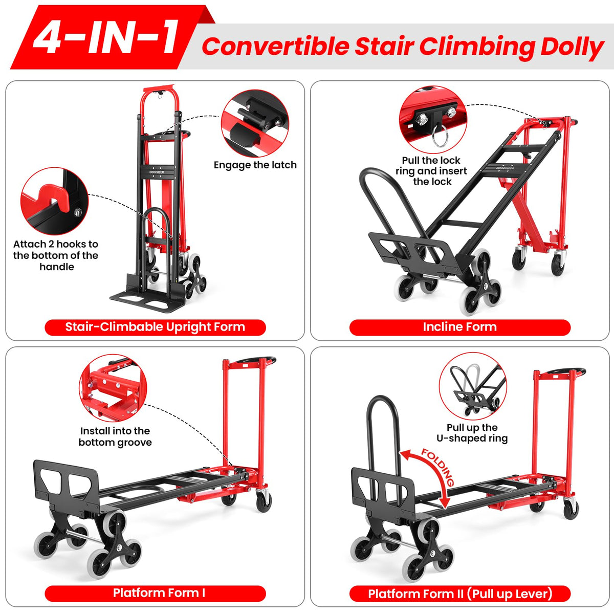 Heavy Duty 1000LBS 3 in 1 Convertible Folding Hand Truck Dolly Cart with Solid Wheels U32740