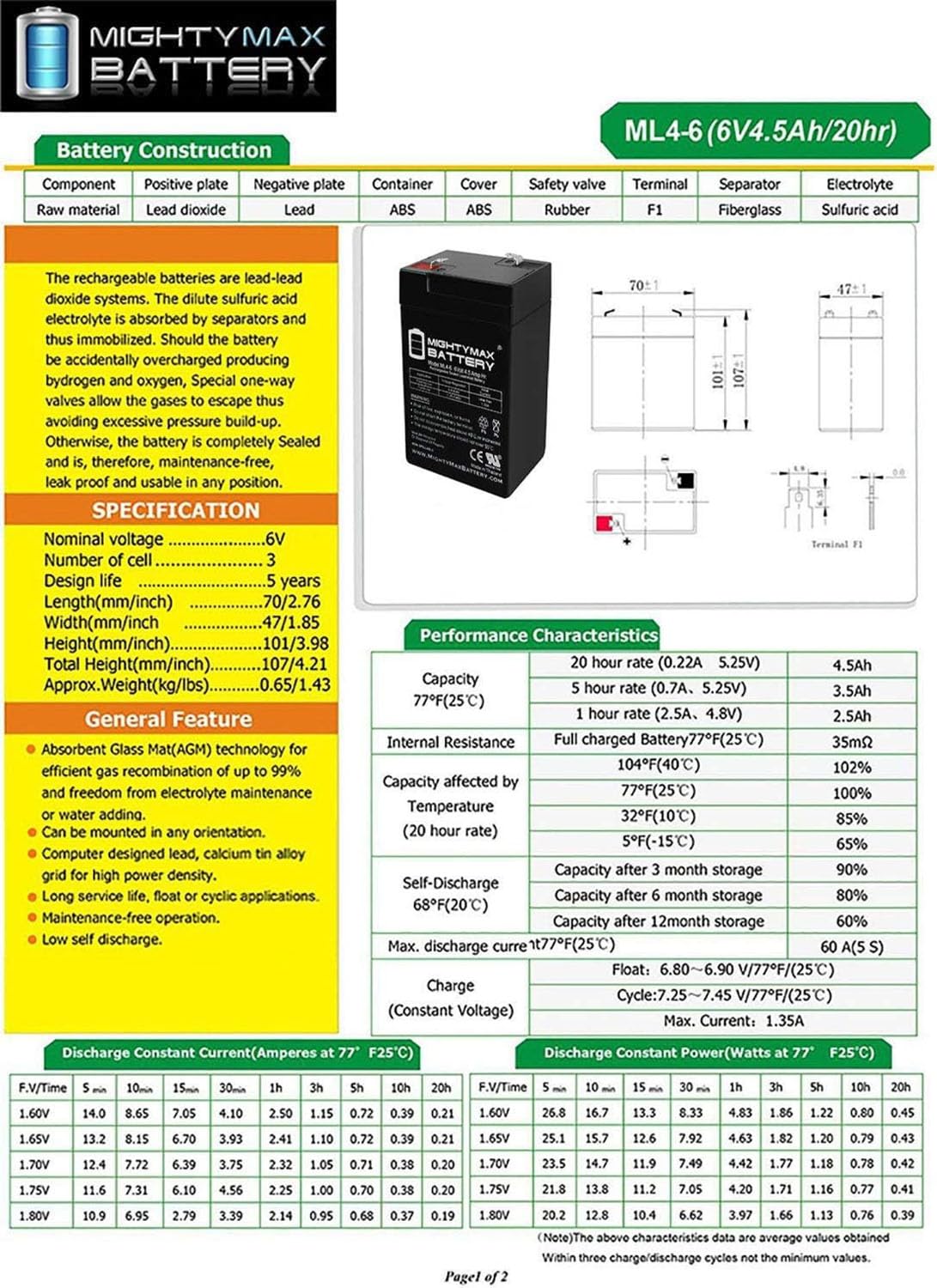 6V 4.5AH Battery 2 Pack V89525