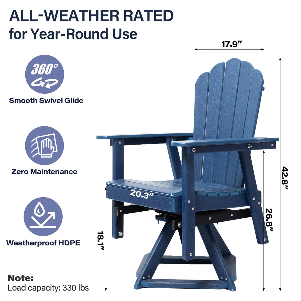 HDPE Swivel Adirondack Chair Set of 2 Navy Blue I38403