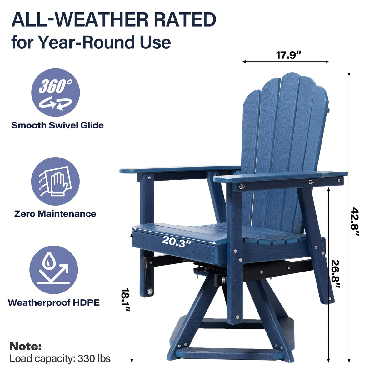 HDPE Swivel Adirondack Chair Set of 2 Navy Blue I38403