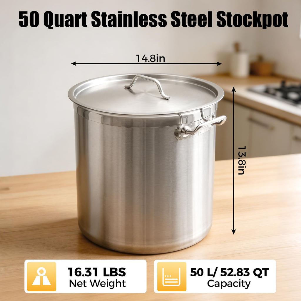 50 Quart Stainless Steel Stockpot with Lid D842189
