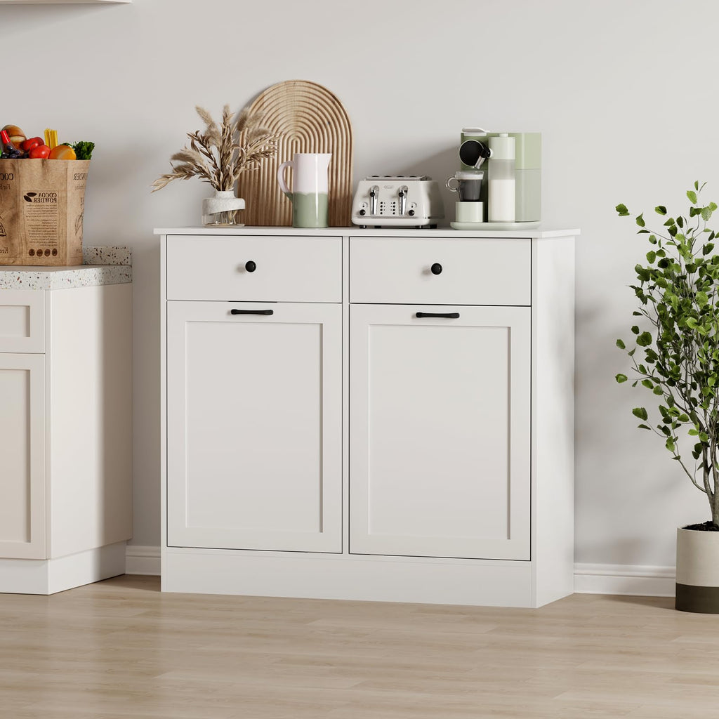 White 2 x 10 Gallon Wooden Tilt Out Trash Can Cabinet H942