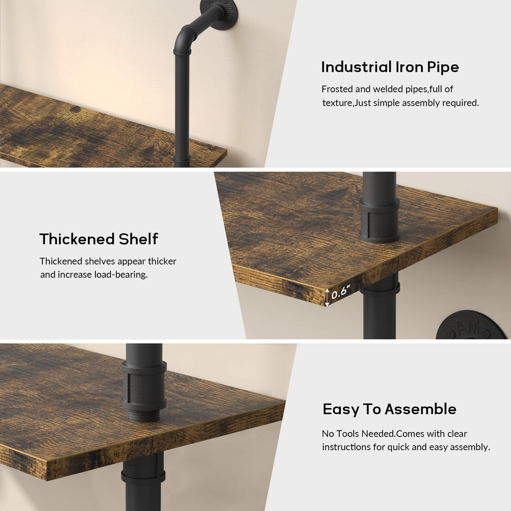 5 Tier Rustic Industrial Pipe Floating Wall Shelves R101