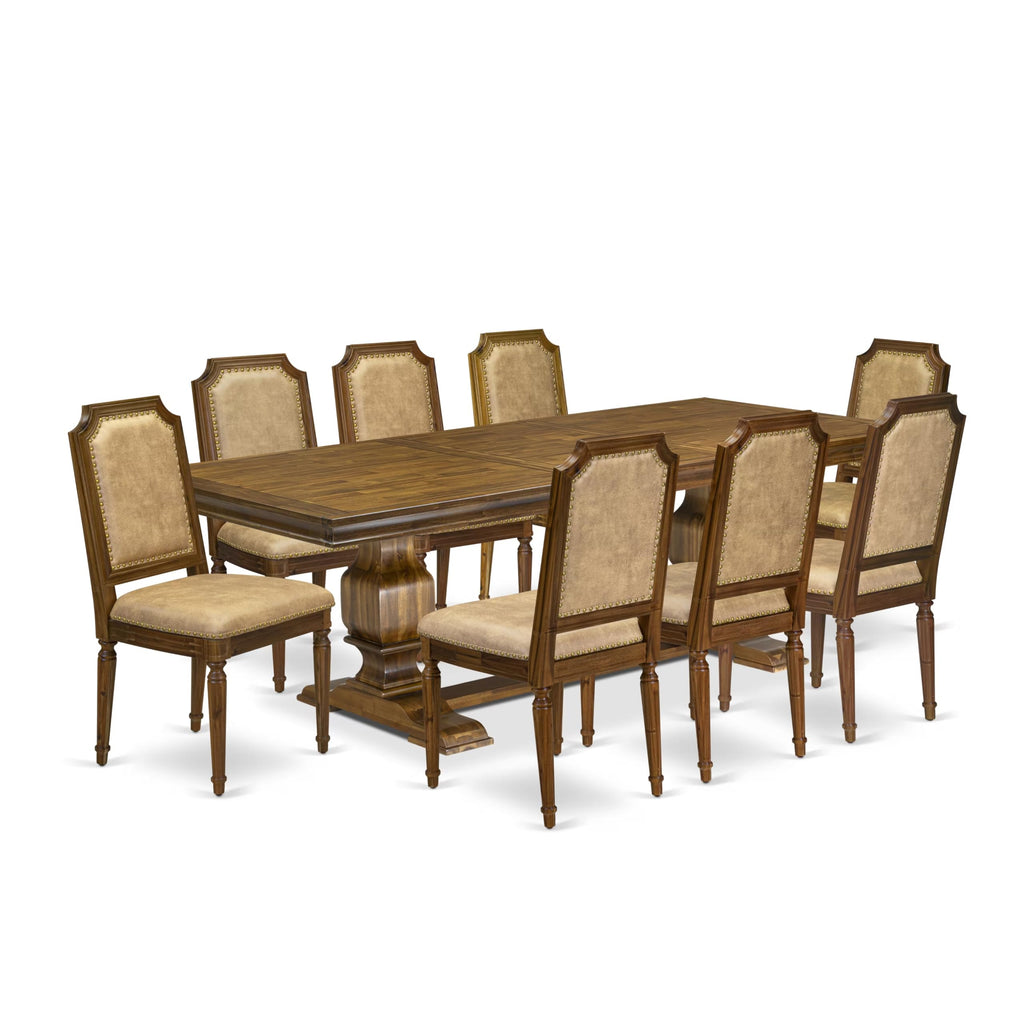 9 Piece Dining Table and 8 Beige Polyester Fabric Chairs J551