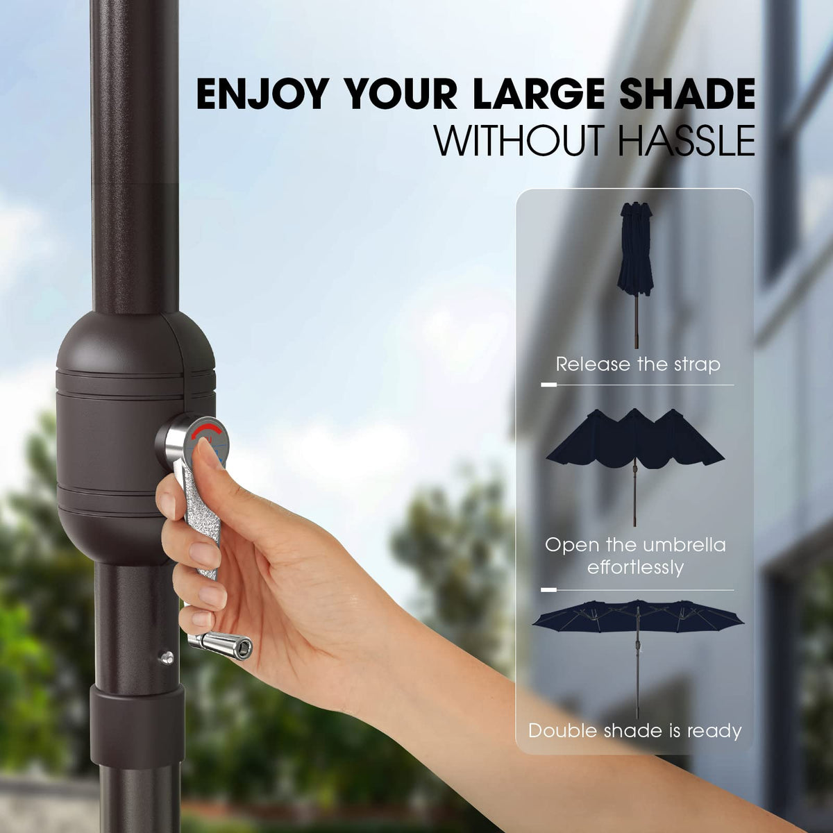 15ft Double-Sided Patio Umbrella with Base W27904