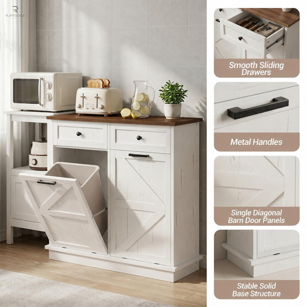 White Double Tilt Out Trash Can Cabinet with 2 Drawers B518224