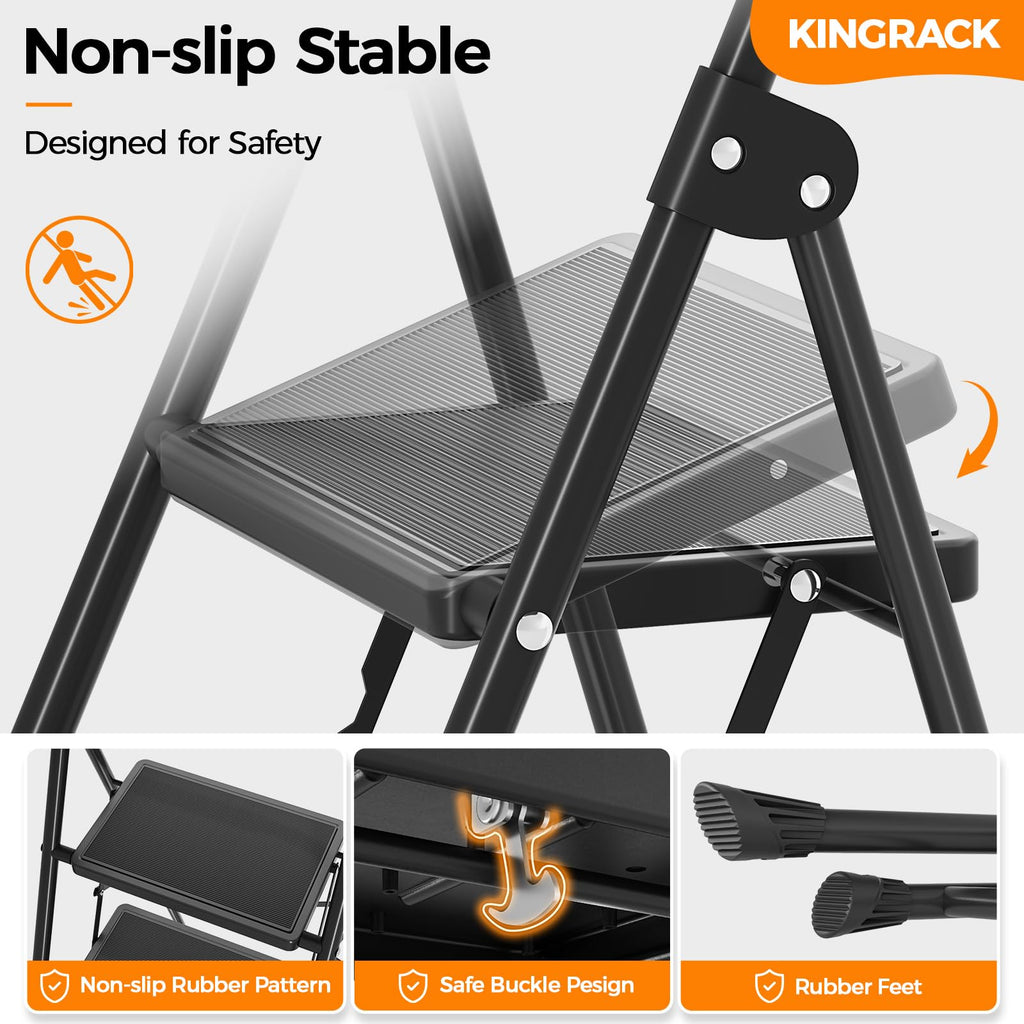 2 Step Folding Step Stool with Handrail Black V49162