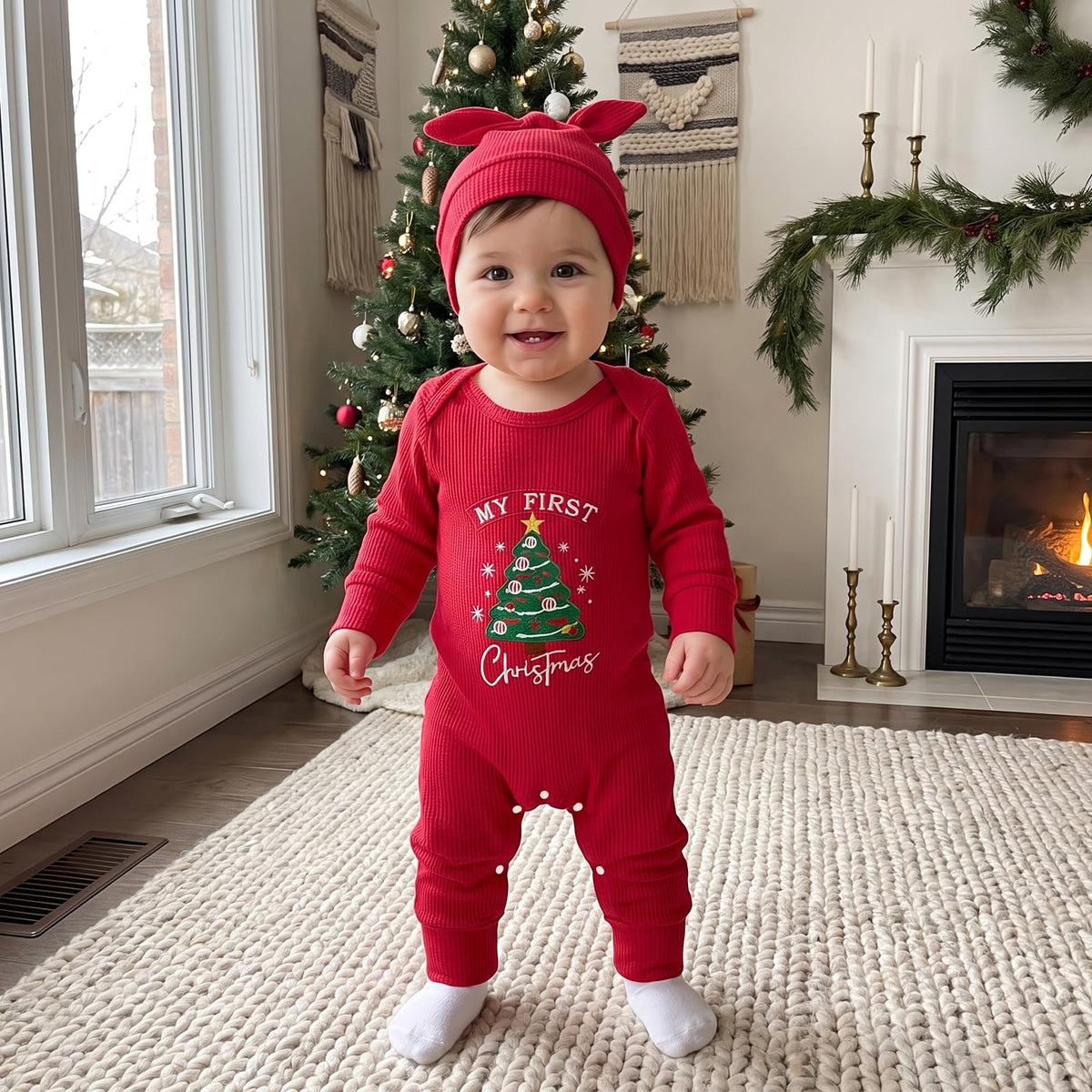 Christmas Baby Romper Jumpsuit Hat Set I726
