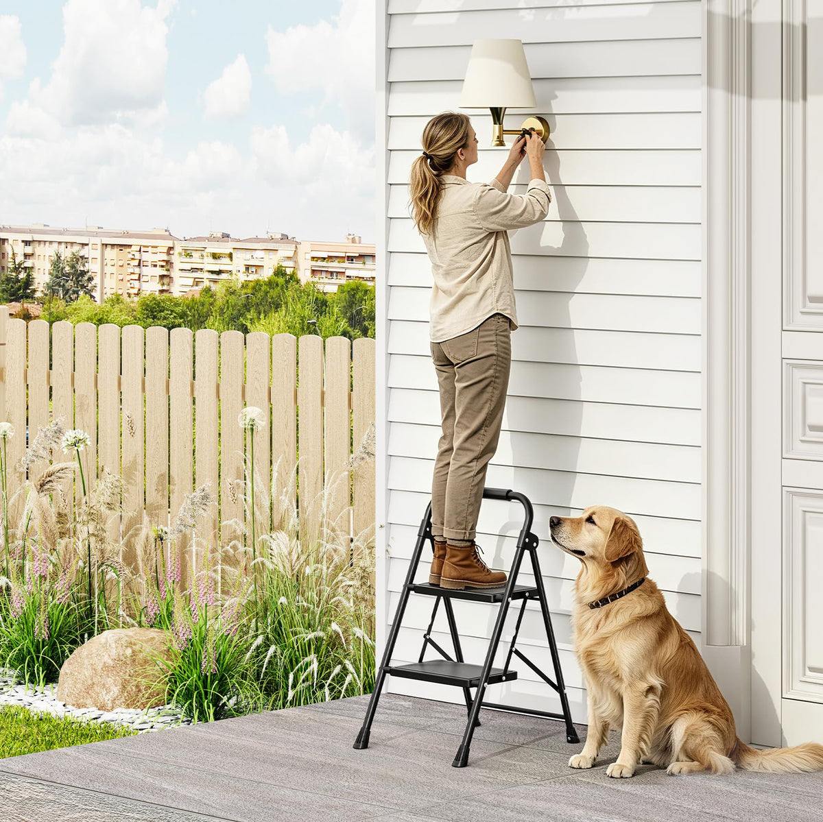 2 Step Folding Step Stool with Handrail Black V49162