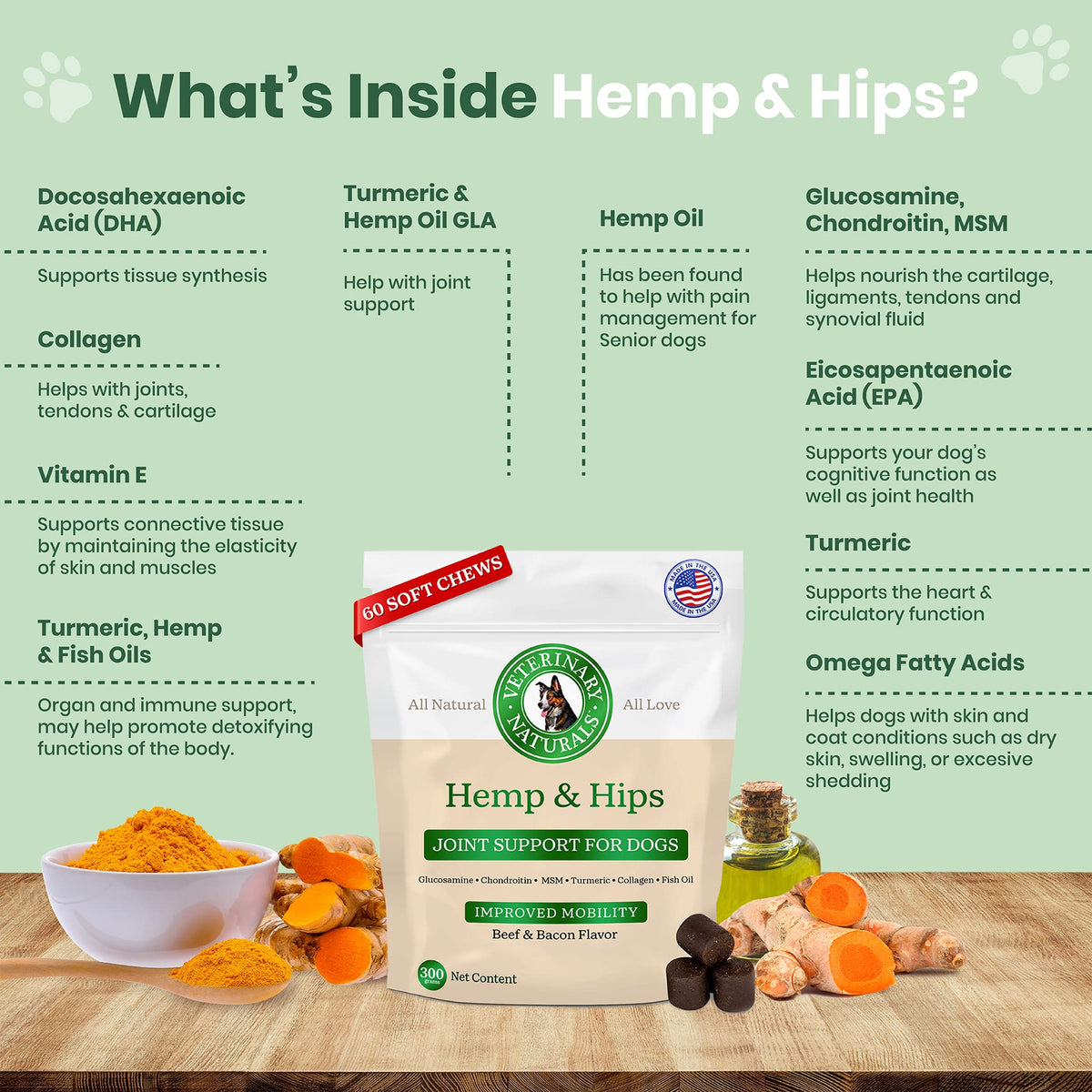 Hemp & Hips Large Breed Dog Joint Chews 60ct U21809