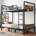 Twin Over Twin Metal Bunk Bed with Ladder and Guardrail I601710