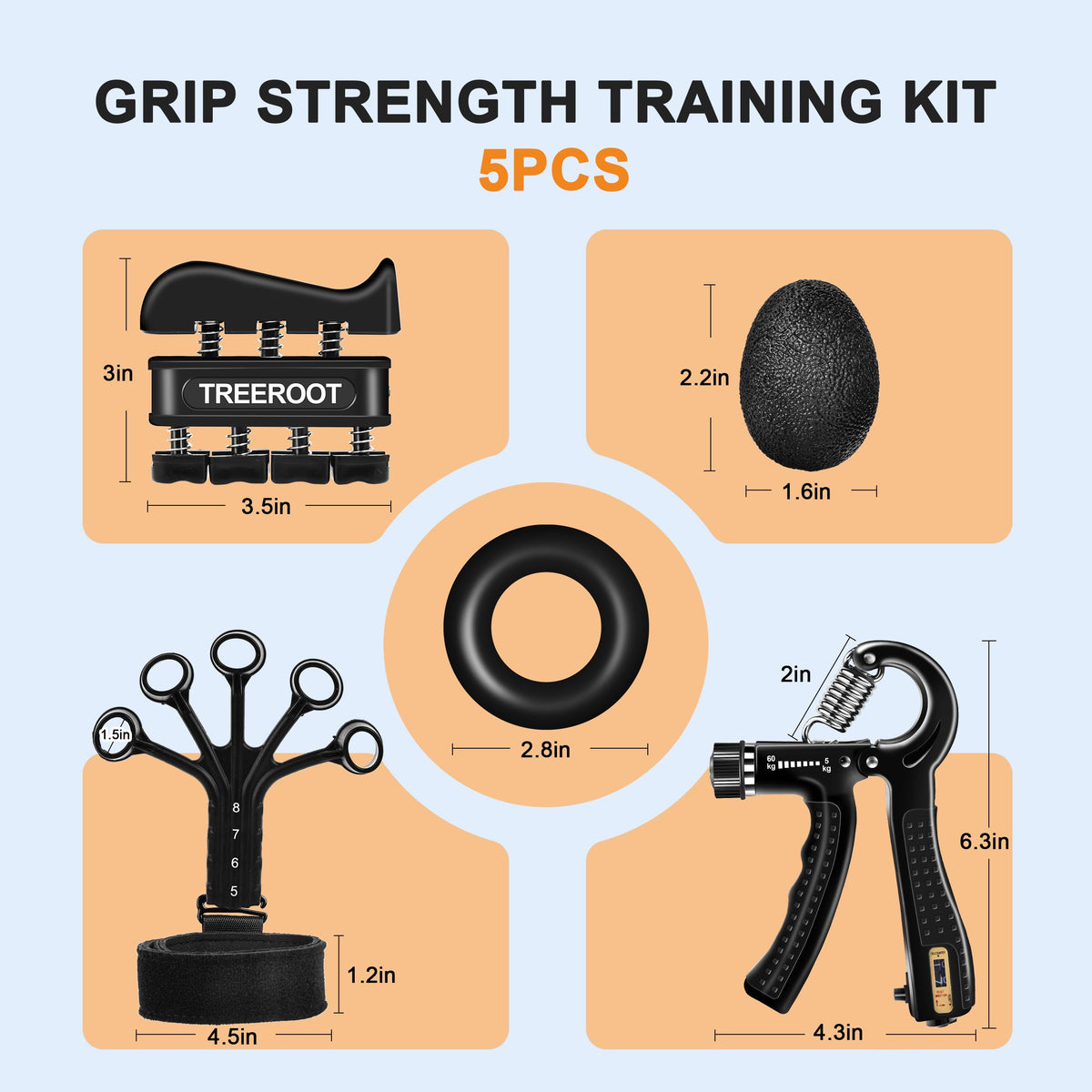 5PCS Grip Strength Trainer Kits I92857