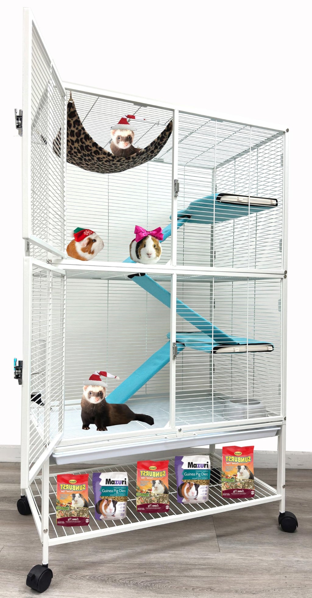 X-Large 4-Tiers Two Full Story Double Unit Critter Home On Wheels P8492