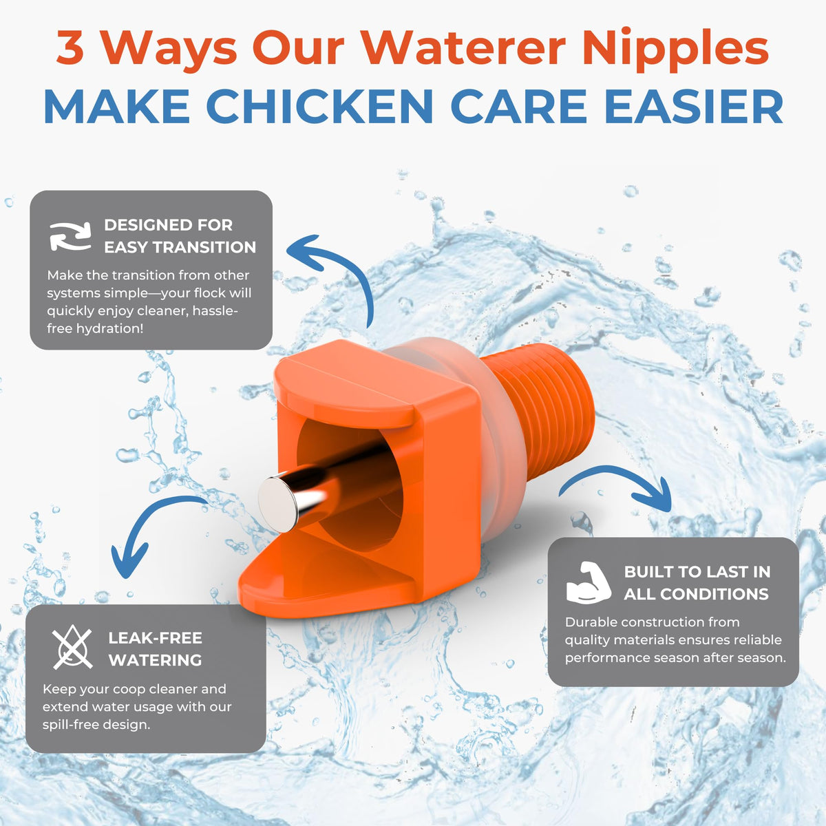 Orange Pack of 15 Chicken Nipple Waterer Z46909