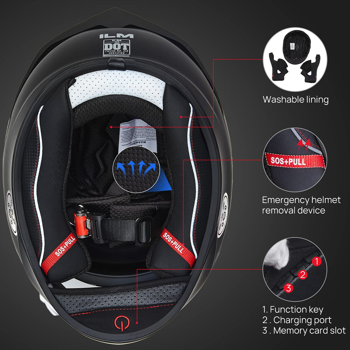 Motorcycle Helmets with Built in Bluetooth Dual Visor Matte Black S A484